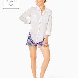 LILLY PULITZER Sea View Linen Button Down Top - White